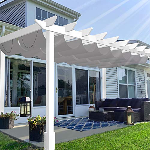 Patio 3'W x 16'L Waterproof Pergola Shade Cover Retractable Canopy Replacement, Outdoor Pergolas Fabric Covers for Patio, Sun Shades Cloth with Slide-On Wire Cable for Deck Gazebo Backyard, Light Grey - color: Light Grey, size: 0 3' x 16', style: Waterpro