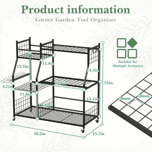 Faesun Garden Tool Organizer with Wheels for Garage,Extra Large Capacity Rolling Yard Tool Storage Rack,Holds 24 Tools + 10 Secure Slots, Heavy Duty Cart for Shed,Garden & Outdoor Use - size: Plus-Large Wheels