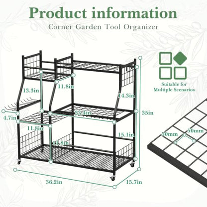 Faesun Garden Tool Organizer with Wheels for Garage,Extra Large Capacity Rolling Yard Tool Storage Rack,Holds 24 Tools + 10 Secure Slots, Heavy Duty Cart for Shed,Garden & Outdoor Use - size: Plus-Large Wheels