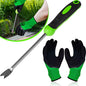 Honoson 2 Pcs Weed Puller Tool Set with Gloves V Shaped Forks Metal Base