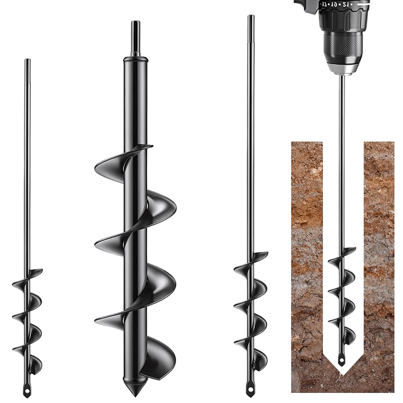 Garden Auger Drill Bit Set, 3 Pack, Fits 3/8" Hex Drill - size: 3pcs