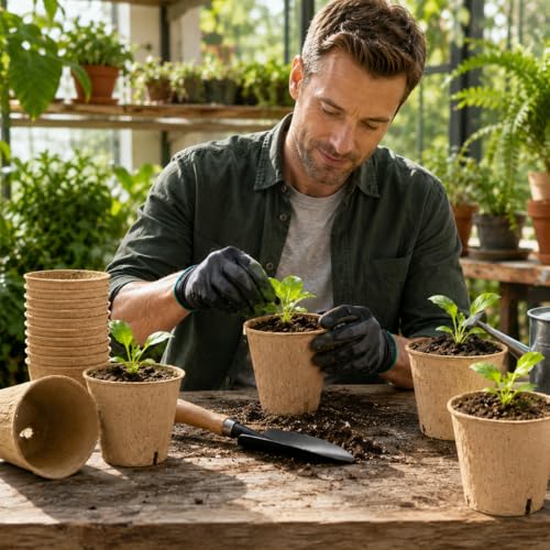 30 Pack Peat Plant Nursery Pots, 3.15" Biodegradable Planting Seed Cups with Drainage Holes, Stackable Pulp Boxes for Seedling Transplanting for Garden Home - color: Brown