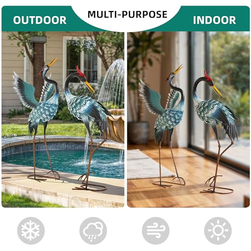 36.8" Metal Crane Statue, Blue Heron Decor Handcrafted - color: 36" - Gradient Sky Blue