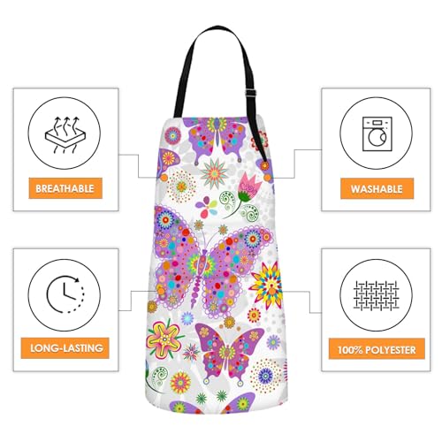Britimes Butterfly Apron Floral Colorful Butterflies Flowers Aprons Kitchen Cooking Gardening for Women With Pockets - color: Cute Aprons 2
