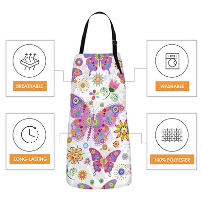 Britimes Butterfly Apron Floral Colorful Butterflies Flowers Aprons Kitchen Cooking Gardening for Women With Pockets - color: Cute Aprons 2