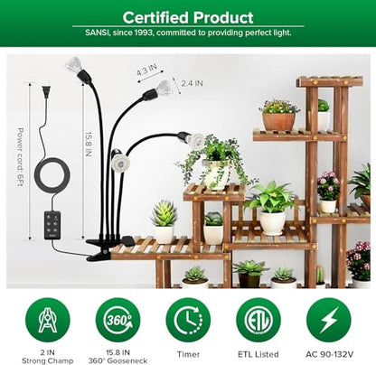 SANSI LED Grow Lights for Indoor Plants, Lifetime Free Bulb Replacement - size: 4 Head 1 Pack