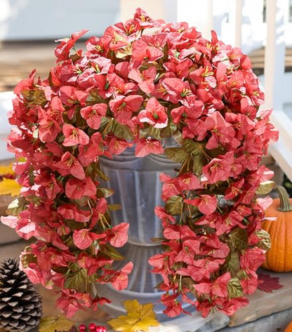 2 PCS Bougainvillea Artificial Hanging Flowers Plants for Outdoors, Red - color: Red B