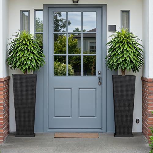 Devoko Resin 32'' Tall Planters, Large Taper Outdoor Planter - color: Black, size: 32" With Trays