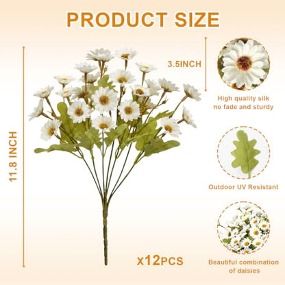 Artificial Daisy Mums for Outdoors, 12 PCS Fall Flowers, White - color: White