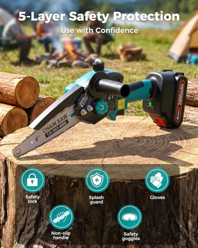 8 inch Electric Mini Chainsaw for Wood Cutting, 1000W Brushless Motor - color: Blue