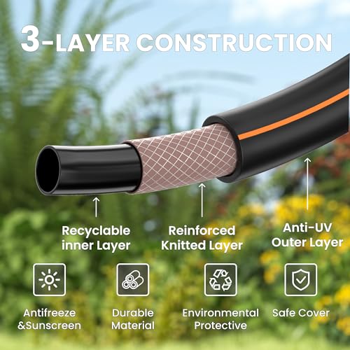 Giraffe Tools Garden Hose 75ft x 5/8", Water Hose Heavy Duty, Lightweight, Flexible Hybrid Hose, Male to Female Fittings - size: 75FT Male Female