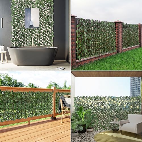 Coarbor 2 Packs Artificial Leaf Ivy Expandable Privacy Fence Screen Grass Wall Stretchable Fencing for Deck Balcony Patio Porch Trellis Decor- Single Side Leaves