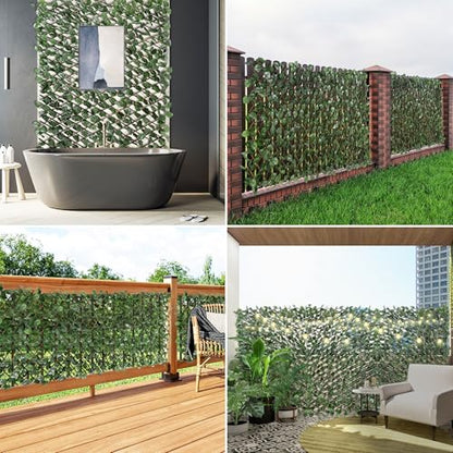 Coarbor 2 Packs Artificial Leaf Ivy Expandable Privacy Fence Screen Grass Wall Stretchable Fencing for Deck Balcony Patio Porch Trellis Decor- Single Side Leaves