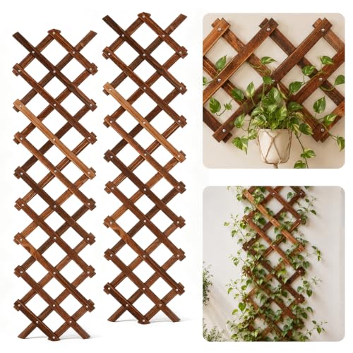 2 PCS Expandable Wood Lattice Fence Panels for Outside - size: 2 Pack