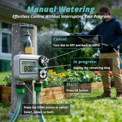 QUOBAS Brass Sprinkler Timer, 2 Pack Water Hose Timer for Garden Hose - size: Interval Program 2 Zone