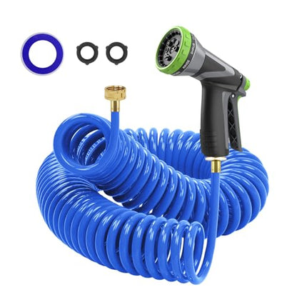 Coil Hose,3/8" EVA Coil Garden Hose 25 FT,Curly Water Hose - color: Blue, size: 25FT