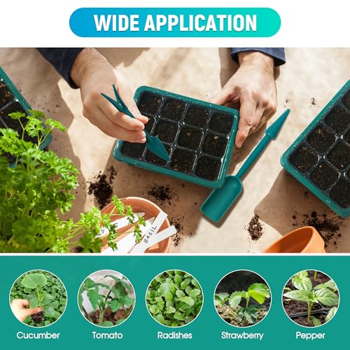 6-Set Seed Starter Tray with Grow Light, Seed Starting Trays Kits with Timing Controller Adjustable Humidity Domes Heightened Lids(12-Cells Per Tray) - color: Green 6-set