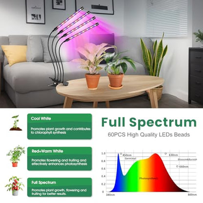 Garpsen Grow Lights for Indoor Plants, Full Spectrum with Clip, 4 Head - size: (1 Pack)4 Arms