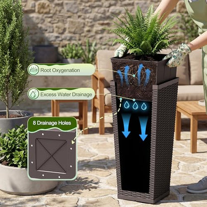 Devoko Resin 30'' Tall Planters, Large Taper Outdoor Planter - color: Brown, size: 30" Set of 2