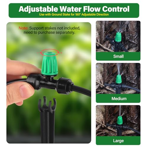 Kalolary 30Pcs Push-to-Fit Drip Irrigation Spray Emitters for 1/4" Tubing - size: 1/4” Push-to-Connect Tee- Misting- 30P Green