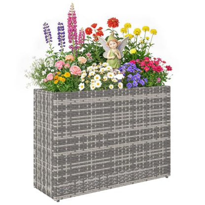 Outsunny Tall Rectangular Planter with Removable Liner PE Wicker Gray - color: Gray