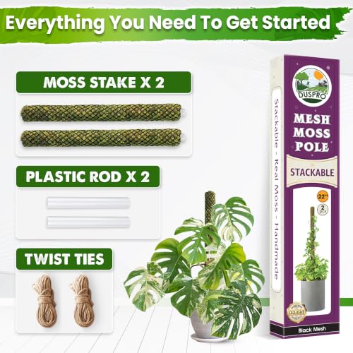 DUSPRO 2 Pack 22" Black Stackable Mesh Moss Pole for Plants - color: 2pcs Black