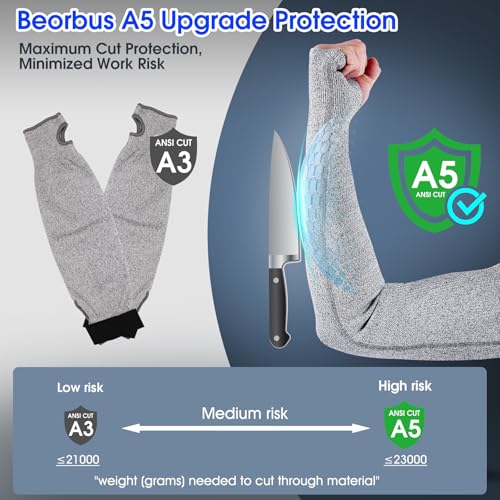 ANSI A5 Cut Resistant Arm Sleeves for Men Women - color: Grey, size: Large