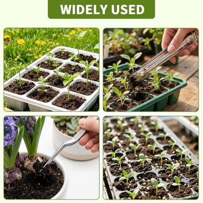 4Pcs Stainless Steel Seedling Gardening Tweezers & Clip, Long Thin Plant Transplanter for Succulent Bonsai Cactus, Seed Planting Tool for Indoor Outdoor Root Lowering Damage, Silver