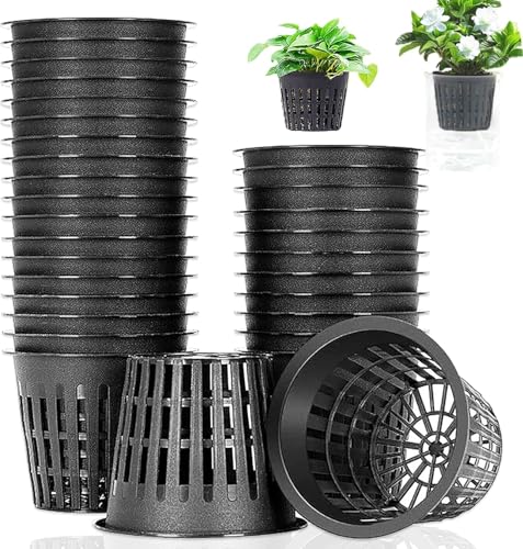 Panxxsen 50 Pack 3 Inch Net Pots Cups for Hydroponics, Slotted Mesh Net Cups for Aquaponics Orchids Vegetables, Heavy Duty Plastic Planting Baskets, Wide Lip Design