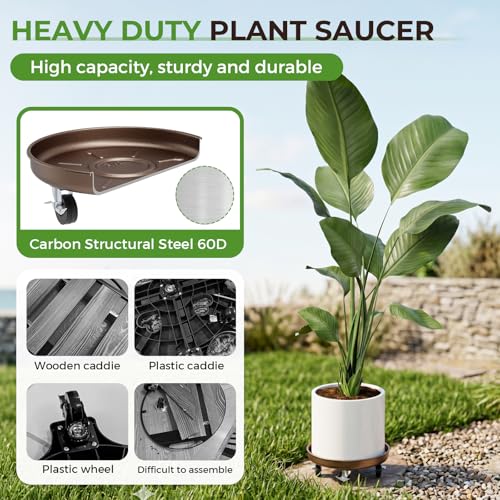 Plant Caddy With Wheels 14" Metal Plant Saucers for Indoors 390 Lb Capacity - size: 2 PACK 14.1 INCH