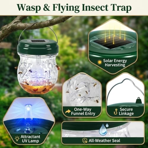 4 Pack Solar Wasp Traps Outdoor Hanging, Bee Traps for Outside