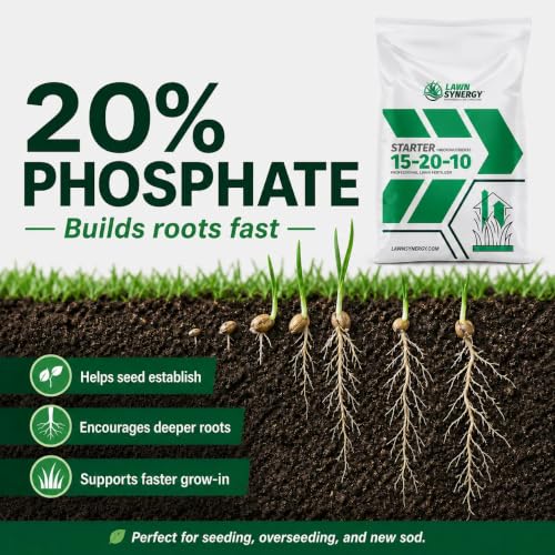 Starter Fertilizer 15-20-10 – (25 lbs.) High Phosphorus Lawn Food for New Grass Seed & Sod – Promotes Fast Root Growth, Stronger Germination & Early Green-Up – Professional Grade Lawn Fertilizer - size: 25 lbs.