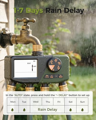 Diivoo 4 Zone Sprinkler Timer with Brass Inlet, Large Display - size: 4 Zone