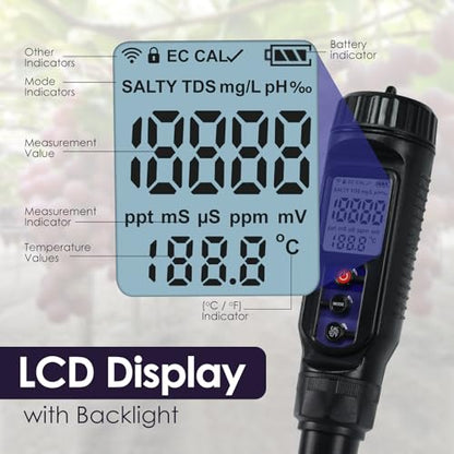 pH Meter for Food 3-in-1 Digital pH EC Temperature Meter with ATC, Food pH Tester for Checking Fermentation/Bread Dough/Sausages, Waterproof pH Probe Meter for Cosmetics, Solid and Soft Soil Sample - color: 3-in-1 Food pH Meter