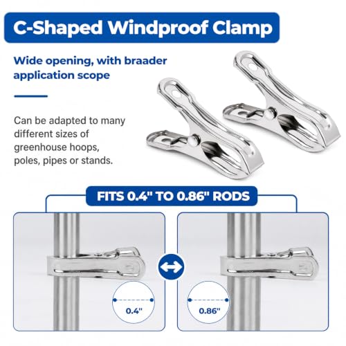 52 PCS Garden Clips - Stainless Steel Greenhouse Clamps,Strong Grip Heavy Duty Metal Clip, for Have a Strong Grip to Hold Down the Shade Cloth or Plant Cover on Garden Hoops