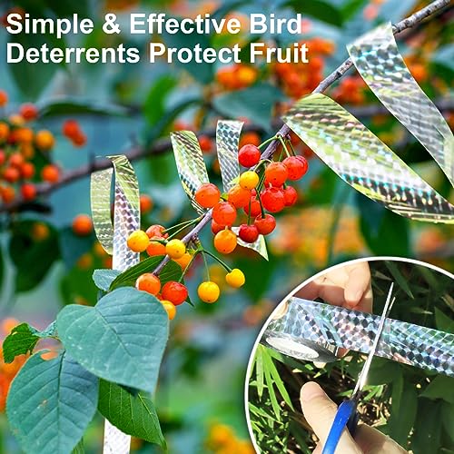 4 Pieces Bird Scare Tape Ribbon,4 * 328 Feet Reflective Tape Keep Birds Away Outdoor,Double Side Bird Flash Tape, Scare Geese, Pigeon, Duck, Woodpecker, for Outdoor, House, Garden, Patio, Orchard