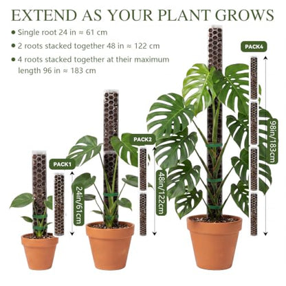 4 Pack 24 Inch Stackable Support,Plastic Moss Pole for Monstera - size: 4 PACK-24Inch