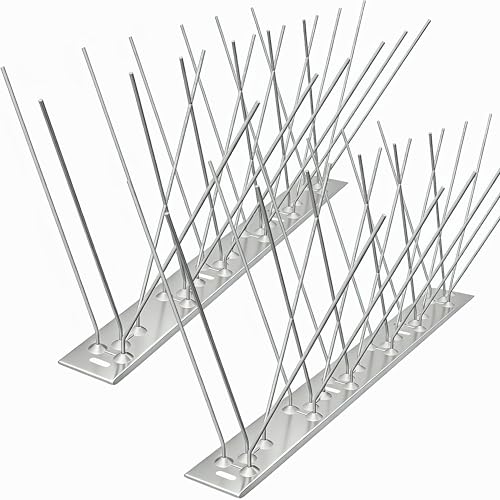 Stainless Steel Bird Spikes for Outside, Anti Bird Deterrent Spikes for Woodpeckers, Squirrels, Raccoons，Weatherproof Fence Spikes for Roof, Railing,Patio, 31 Feet - size: 31 Ft