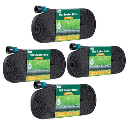 Hlinker Flat Soaker Hose 50 200 FT for Garden Beds, 200FT 1/2" Linkable Consistent Drip Irrigation Hose Save 80% Water, Leakproof Heavy Duty Double Layer Sprinkler Hose - size: 200FT (50'X4)