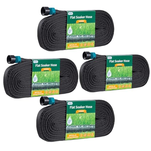 Hlinker Flat Soaker Hose 50 200 FT for Garden Beds, 200FT 1/2" Linkable Consistent Drip Irrigation Hose Save 80% Water, Leakproof Heavy Duty Double Layer Sprinkler Hose - size: 200FT (50'X4)