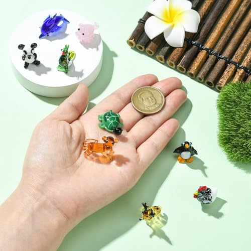 KitBeads 9Pcs Mini Glass Animal Figurines Handmade Lampwork Penguin Dolphin Deer Panda for Micro Landscape Dolhouse Fairy Garden Display Decor