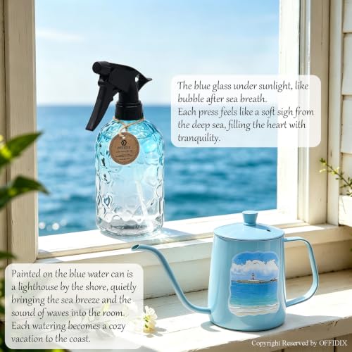 OFFIDIX Watering Can Indoor Set Blue Small Metal Water Can and Spray Bottle - color: Ocean Blue