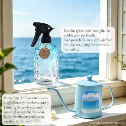 OFFIDIX Watering Can Indoor Set Blue Small Metal Water Can and Spray Bottle - color: Ocean Blue