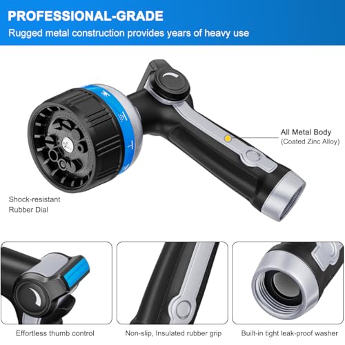 FANHAO Metal Thumb Control Water Hose Nozzle Heavy Duty, 10 Spray Patterns - color: Blue