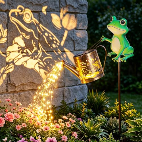 Solar Frog Watering Can Garden Stake Light, Outdoor Solar Decor Waterproof