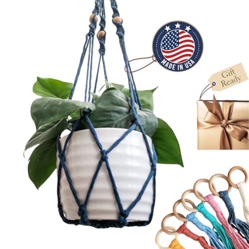 Macrame plant hanger 3ft beaded plant hanger for pots 4-8” for live plants indoor and outdoor decor hanging plant holder Boho décor Plant stand indoor Hanging planter for plant pots (Peacock Blue) - color: Peacock Blue