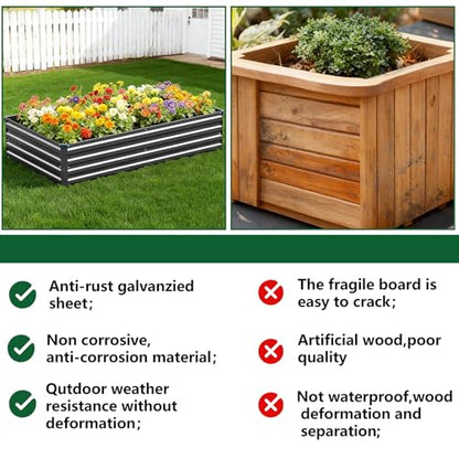 Vengarus 2PCS 9x3x1ft Galvanized Raised Garden Beds Kit,Planter Box Black - color: Black, size: 9x3x1FT(2PCS)