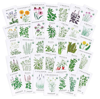 Sereniseed Certified Organic Herb Seeds 35-Pack | Non-GMO Heirloom Variety for Indoor Outdoor Culinary Gardening Gift Kit - size: 35-Pack