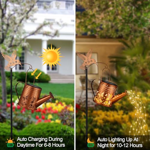 Butterfly Solar Watering Can Lantern Waterproof Garden Decor - size: Butterfly