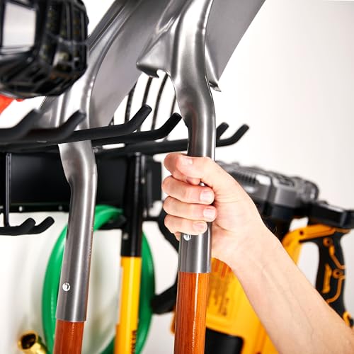 Tool Storage Rack, 8 Piece Garage Organizer, Metal, Wall mounted, Holder for Broom, Mop, Rake Shovel & Tools, By Right-Hand Storage Solution